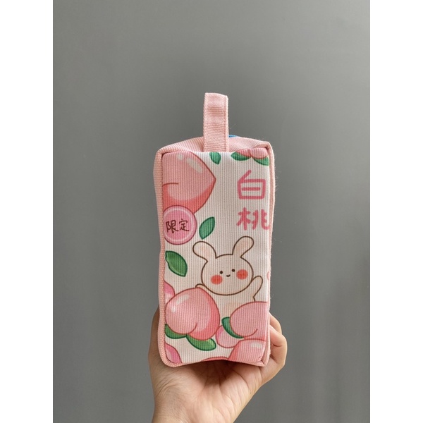 Hộp Bút Vải Canvas Màu Hồng Gấu Dâu
