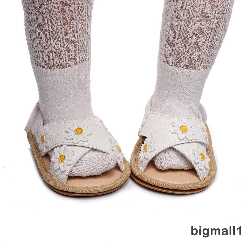 Bigmall-giày Đế Phẳng Chống Trượt Họa Tiết Hoa Thêu Đế Mềm Màu Trắng / Vàng Hồng Cho Bé Gái