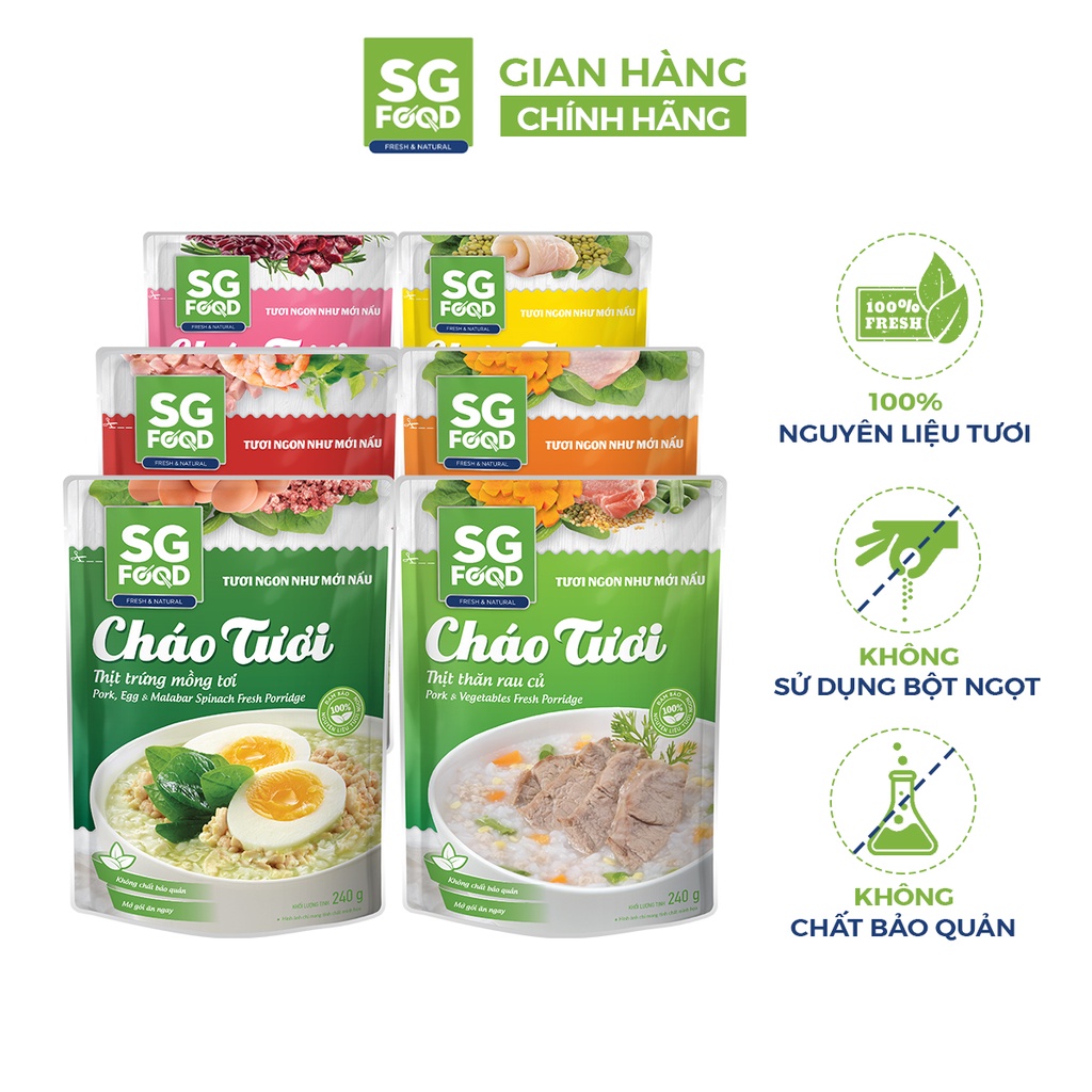 Cháo tươi ăn liền SGFOOD 240gr nhiều hương vị thơm ngon bổ dưỡng cho bé ăn dặm