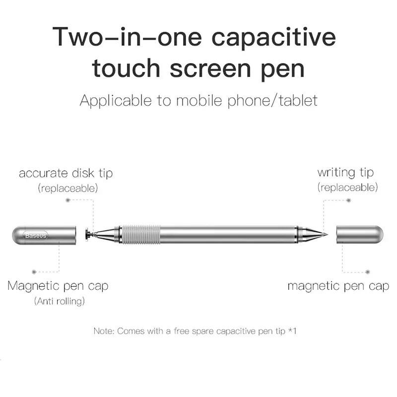 Bút cảm ứng BASEUS đa năng 2 trong 1 - Bút cảm ứng điện dung cho Máy tính bảng-Điện thoại-iPad-iPhone-Android-IOS