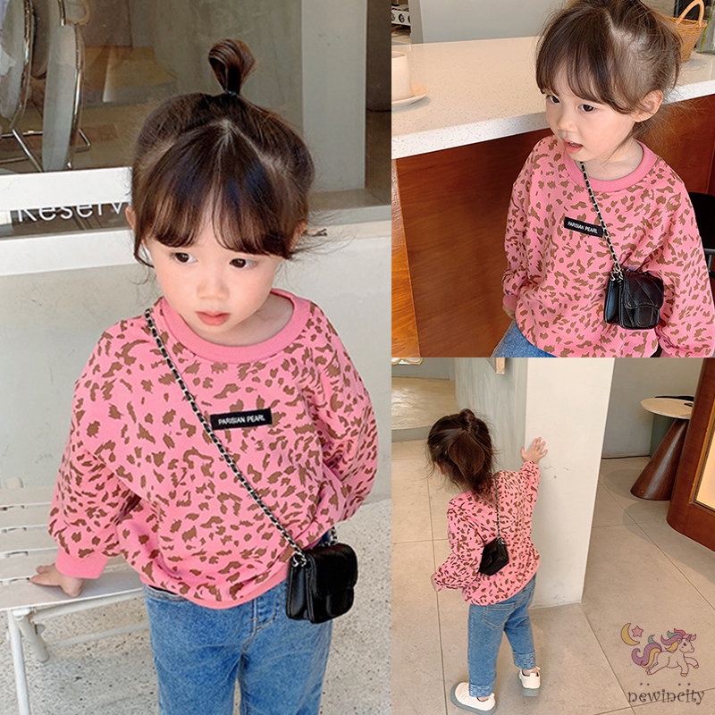 Áo Thun Tay Dài In Họa Tiết Da Báo Thời Trang Mùa Thu Cho Bé Gái