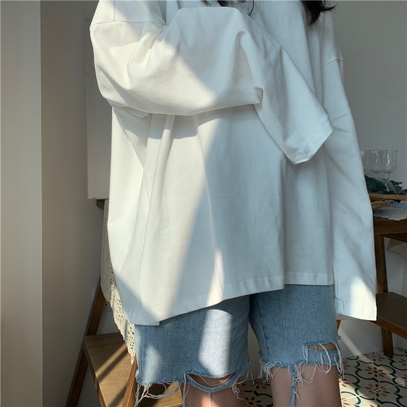 Áo Thun Tay Dài Cổ Tròn Dáng Rộng Xẻ Tà Cá Tính Cho Nữ