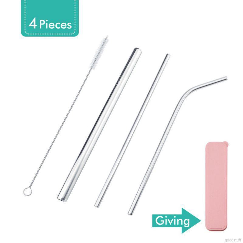 Set 3 ống hút bằng thủy tinh có thể tái sử dụng kèm 1 cọ vệ sinh bằng inox