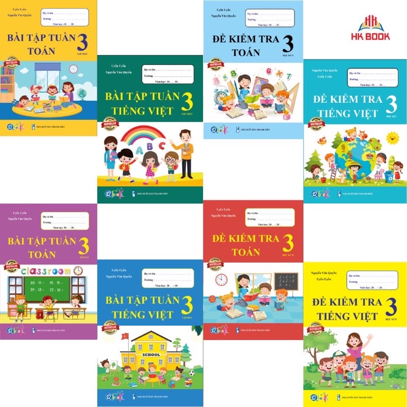 Sách - (8 cuốn) Bài Tập Tuần và Đề Kiểm Tra - Toán và Tiếng Việt 3 - Cả Năm