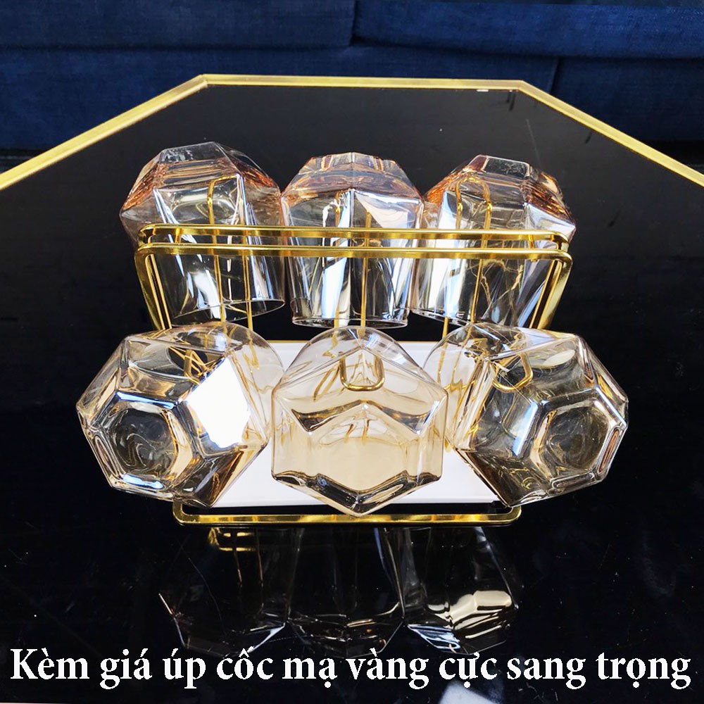 Bộ 6 cốc thủy tinh pha lê kim cương dùng uống rượu whisky cực sang trọng có độ chịu nhiệt lên đến 300 độ C hàng loại 1