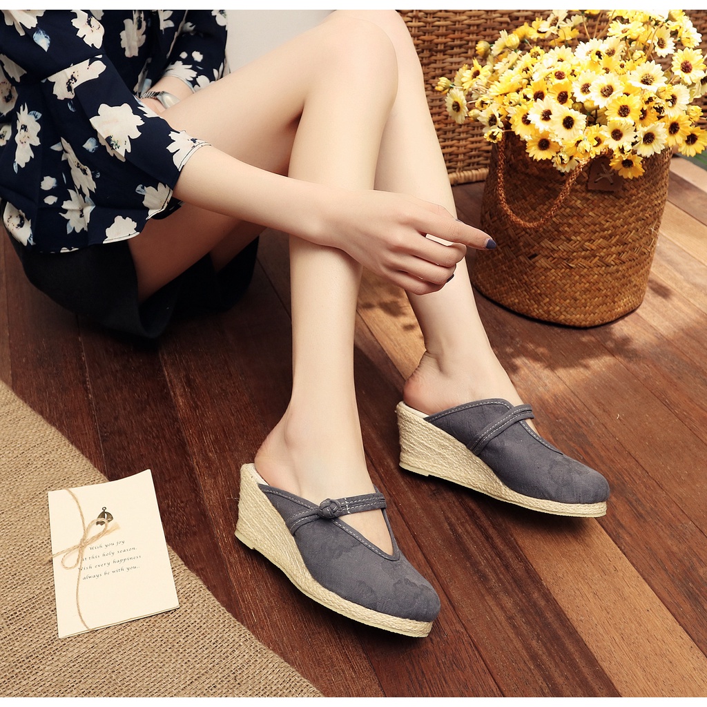 Mới Giày Vải Lanh Đế Xuồng Thêu Họa Tiết Thời Trang Mùa Hè Cho Nữ | BigBuy360 - bigbuy360.vn