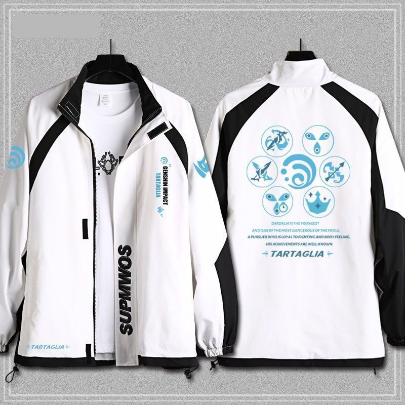 Genshin Va Chạm Tartaglia Áo Khoác sweater Cổ Đứng Hình Đôi Mắt Thần Cho Thanh Thiếu Niên Nam Và Nữ