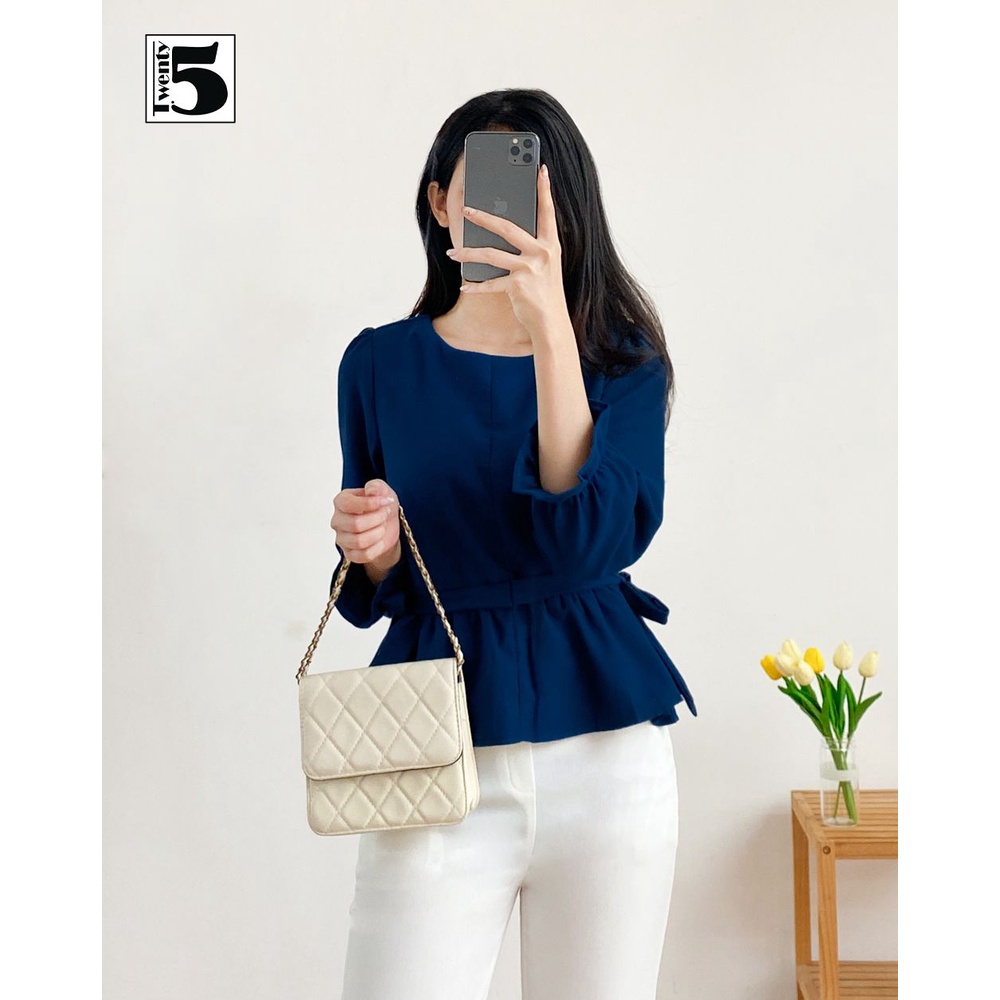 Áo sơ mi nữ tay bồng thắt dây eo hai bên chất nhung mịn Twentyfive N196