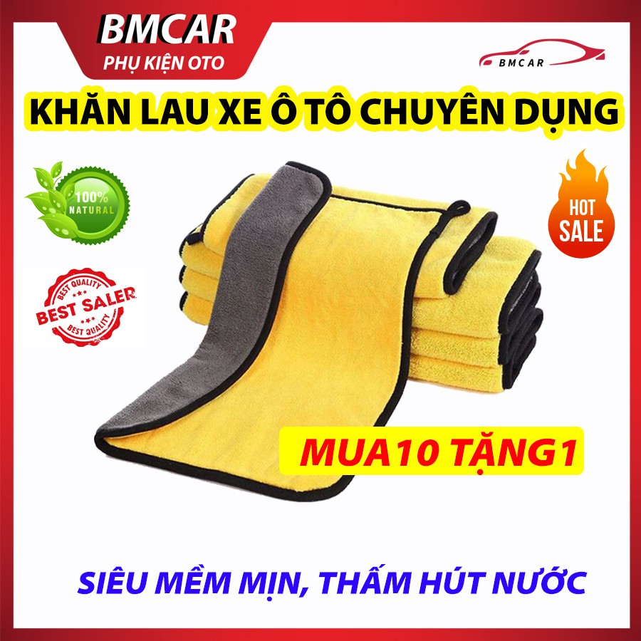 Khăn Lau Xe Ô Tô Chuyên Dụng Microfiber Siêu Thấm Hút, Không Bông Xù - TẶNG 2 viên sủi rửa kính ô tô