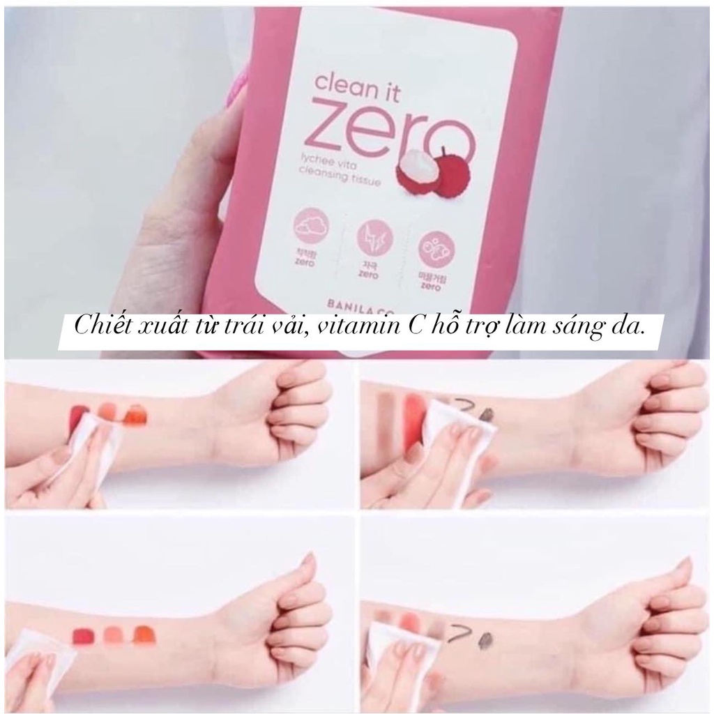 Khăn giấy tẩy trang BANILA CO Clean It Zero Lychee Vita Cleansing Tissue - 30 miếng