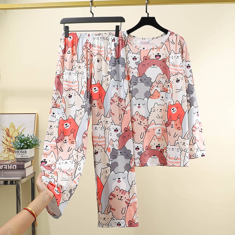 Bộ Đồ Ngủ Plus Size Dài Tay Dáng Rộng Xinh Xắn Theo Phong Cách Xuân Thu