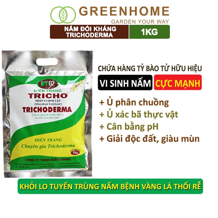 Phân vi sinh vật Trichoderma Greenhome, bao 1kg ủ phân, ủ rác, đậu tương, tưới gốc