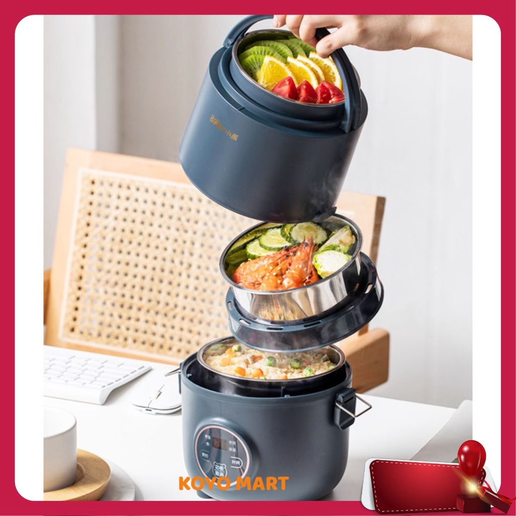 [Tặng zắc 3 chấu] Hộp cơm cắm điện Bear DFH-B15N1, 1.6L, nấu chín, hâm nóng, giữ nhiệt cho thức ăn, dùng inox 304
