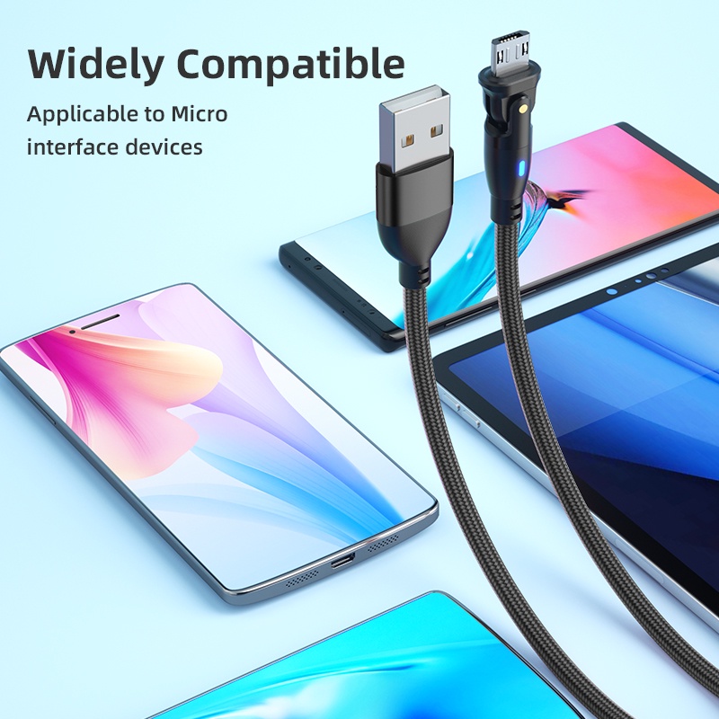 Dây Cáp Sạc Nhanh AUFU 180 Độ 3A 1m 2m Bằng Nylon Có Đèn LED Cho Android
