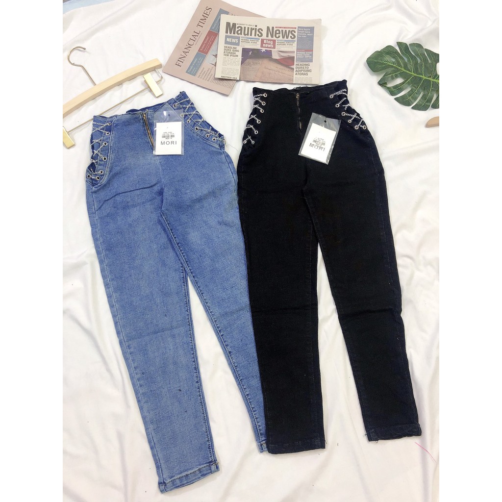 [Mã WASTMAY giảm 15% tối đa 30K đơn 150K] Quần jeans nữ oze dây xích vải co giãn mạnh lưng cao chất đẹp | BigBuy360 - bigbuy360.vn