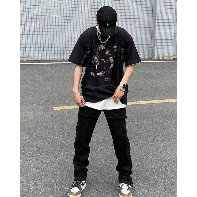 Quần kaki túi hộp đen nam và nữ unisex