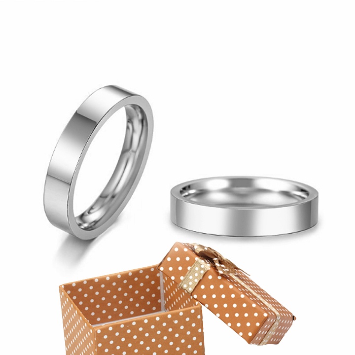 Nhẫn cặp đôi inox kiểu cạnh vuông trơn đơn giản đẹp mà chất - Bảo hành sáng bóng không đen- Tặng hộp - Sl 02 chiếc