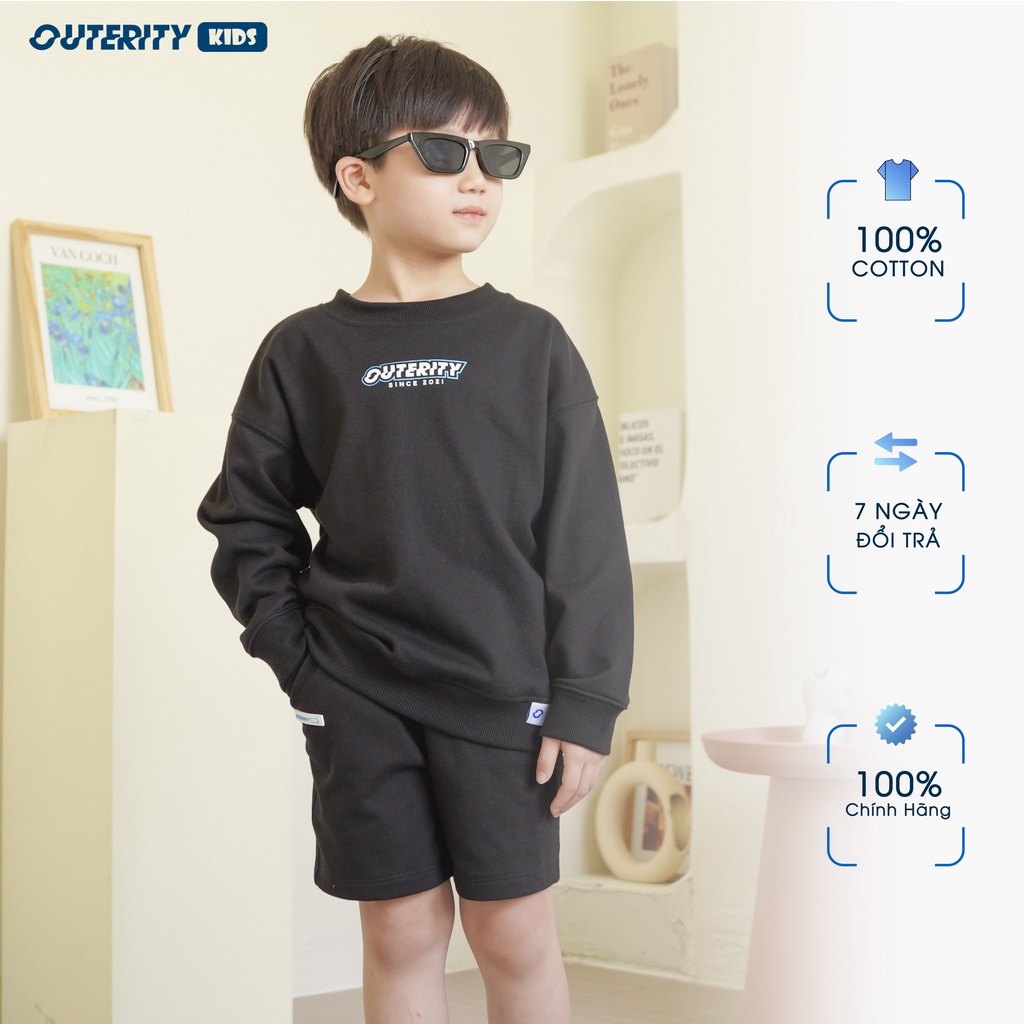 Áo Sweater trẻ em OuterityKids Basic Đen / Nỉ chân cua - ORK301