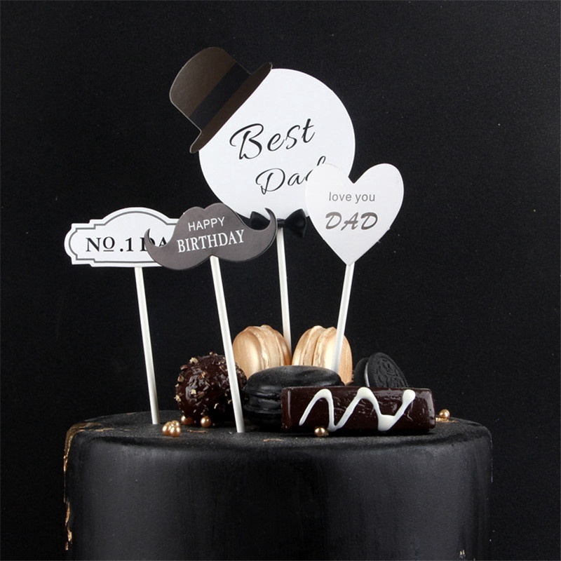 4PCS/set Best Dad Cake Topper Beard Cake Picks Sign for Father's Day Birthday Bakeware Decor