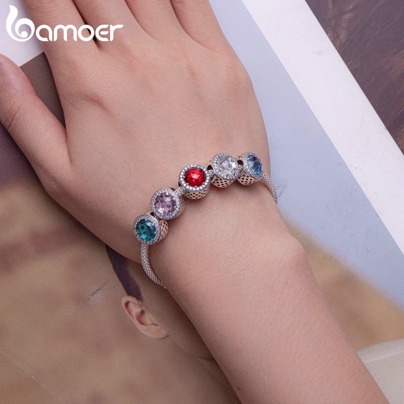 Mặt vòng tay BAMOER bằng bạc 925 đính đá nhân tạo kiểu dáng sang trọng