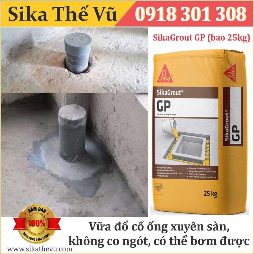 Sika - Vữa rót gốc xi măng, vữa đổ cổ ống xuyên sàn - SikaGrout GP (bao 25kg) SIKA THẾ VŨ