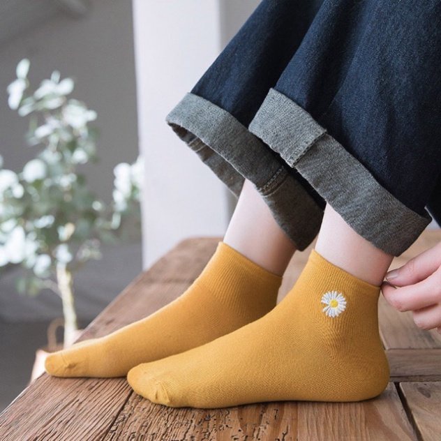 Combo 10 đôi tất cổ ngắn in hoa cúc tặng kèm túi đựng [ MÃ A606 ]