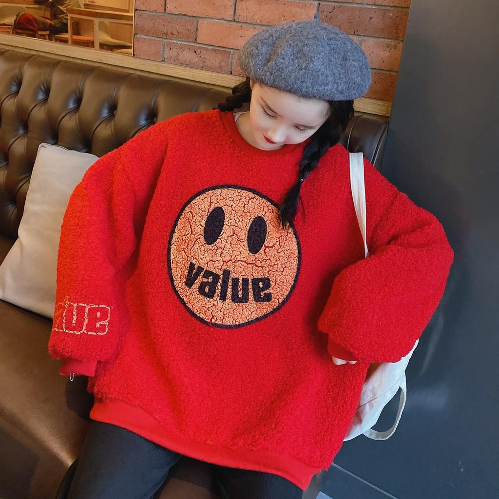 Áo Sweater Nhung Nữ Tay Dài Dáng Rộng Phong Cách Hàn Quốc