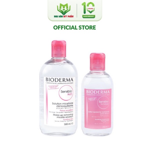 Bộ đôi nước tẩy trang làm sạch micellar cho da nhạy cảm Bioderma Sensibio H2O 500ml và dung dịch cân bằng, dưỡng ẩm 250m