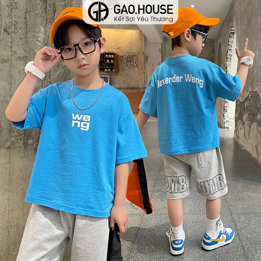 Áo thun Gạo House cotton 4 chiều cổ tròn tay ngắn chữ Wang cho bé trai 8 đến 42kg( T21)