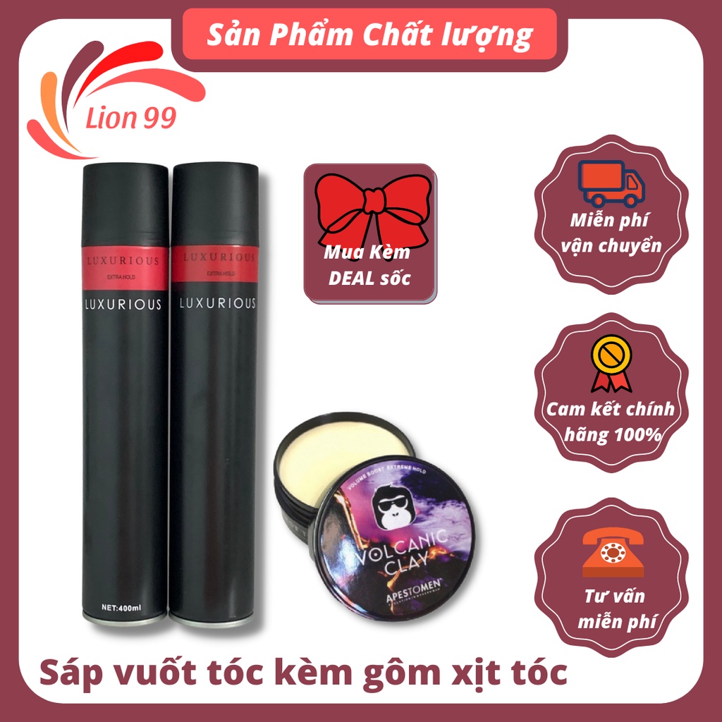 Gôm xịt tóc nam luxurious kèm sáp vuốt tóc volcanicz clay gel wax tạo kiểu tóc