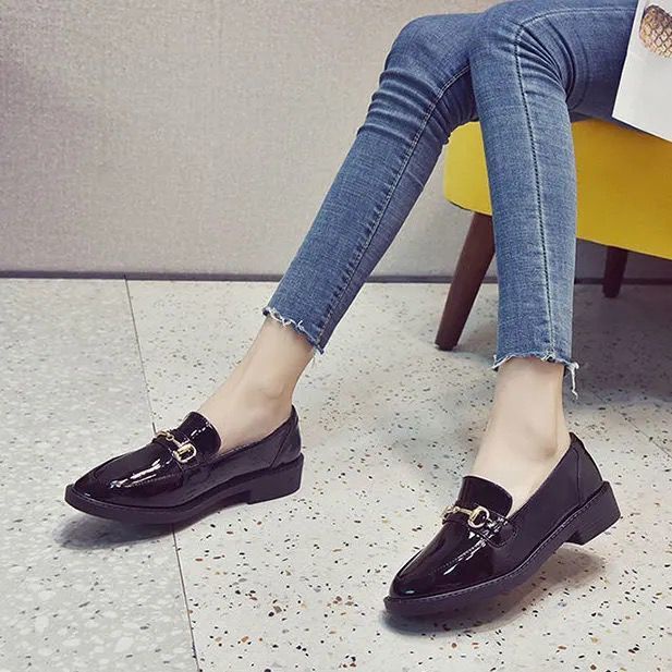 Giày Lười Chất Liệu Da Phong Cách Anh Quốc Size Lớn 41-44 Cho Nữ