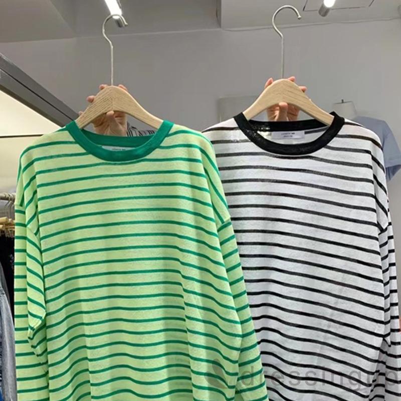 Áo thun tay dài dáng rộng họa tiết sọc thời trang cá tính cho nữ