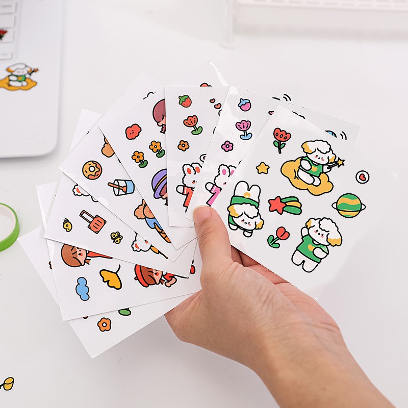 1 tờ Sticker dán cô bé và gấu xinh