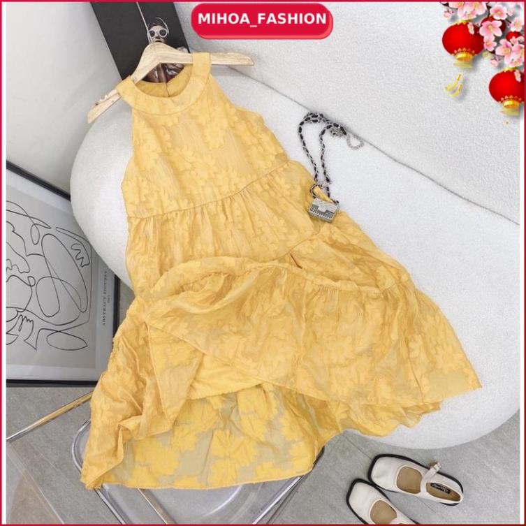 Váy Suông Dáng Dài MIHOA Đầm cổ yếm dài qua gối maxi midi tiểu thư babydoll đẹp thời trang màu vàng dưới 55kg AU