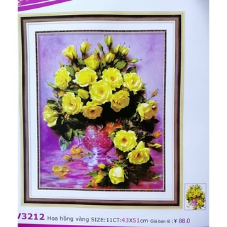 Tranh thêu chữ thập bình hoa hồng LV3212