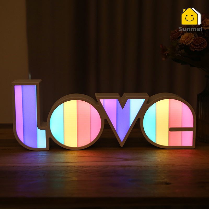 Đèn LED Hộp Hình Chữ Love Màu Pastel Dùng Pin Hoặc USB Decor Phòng Ngủ Tiệc Cưới Nhà Hàng Homestay