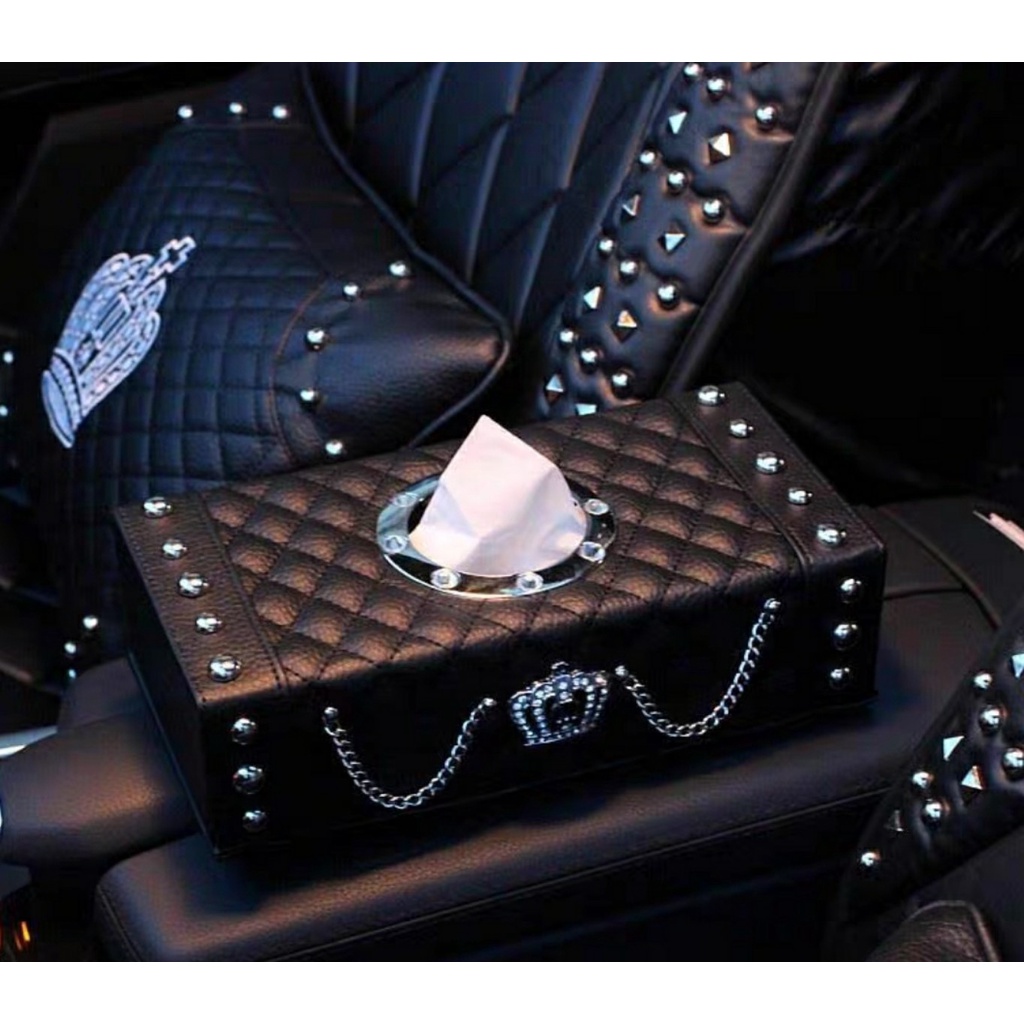 Hộp Đựng Khăn Giấy Trên Ô Tô Vương Miện Hoàng Gia Đính Đá Cao Cấp