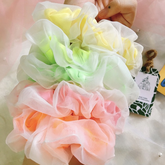 CỘT TÓC VẢI, SCRUNCHIES 2 LỚP DẠ QUANG KÈM ẢNH THẬT