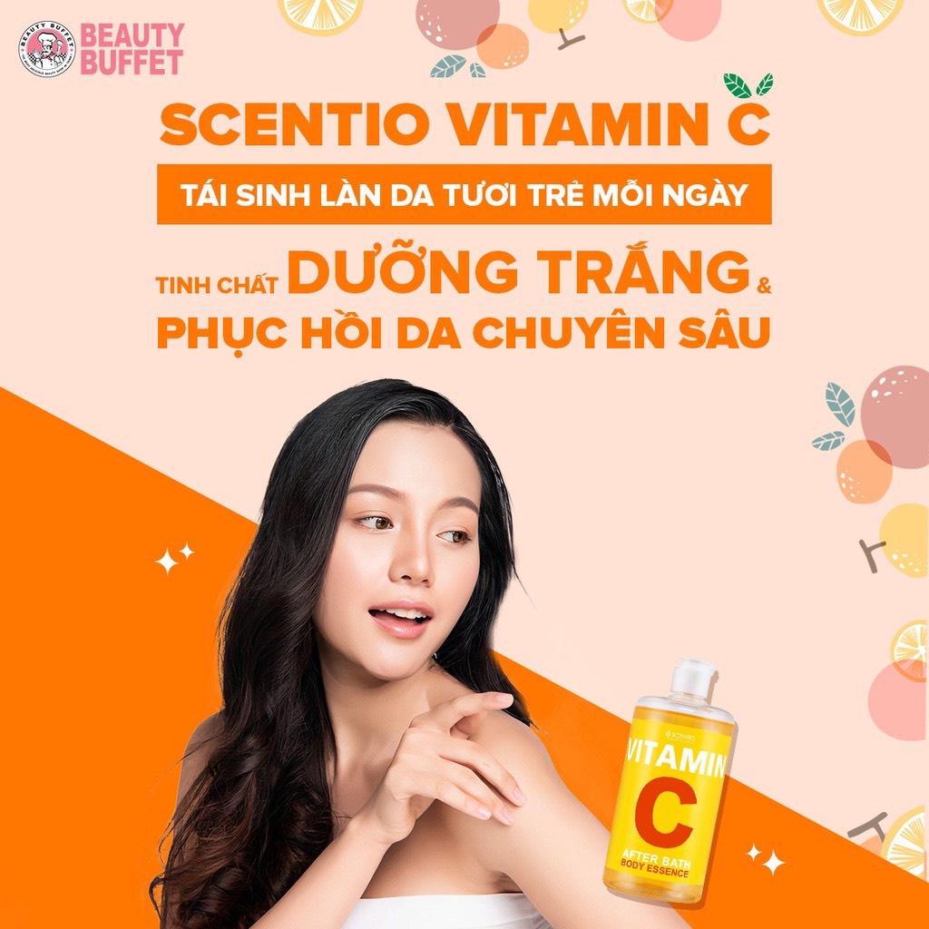 Tinh Chất Dưỡng Thể Beauty Buffet Thái Lan Dưỡng Trắng Và Phục Hồi Da Chuyên Dâu Sau tắm Scentio Vitamin C 450ml