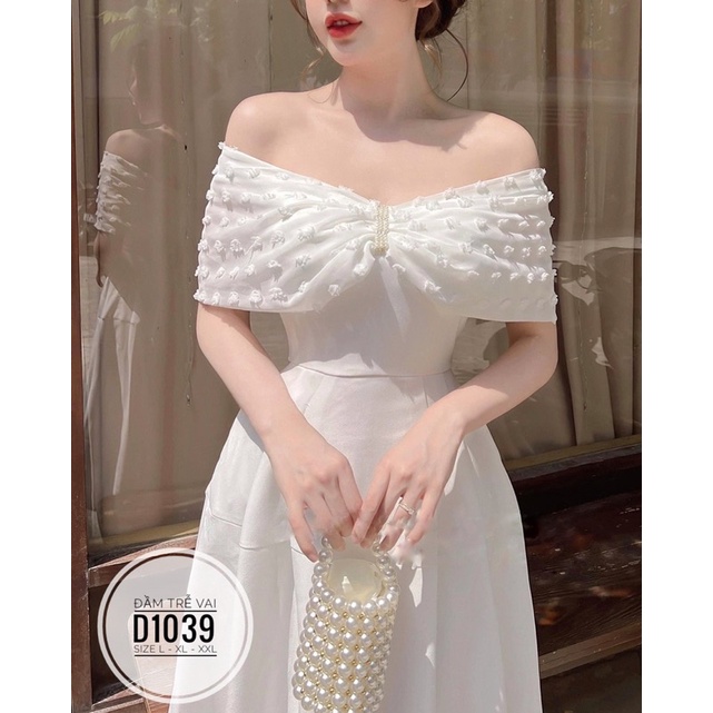 ẢNH THẬT (60-90kg) BIGSIZE MINSTORE.VN Bigsize Nhung Lê Đầm trễ vai đính ngọc D1039