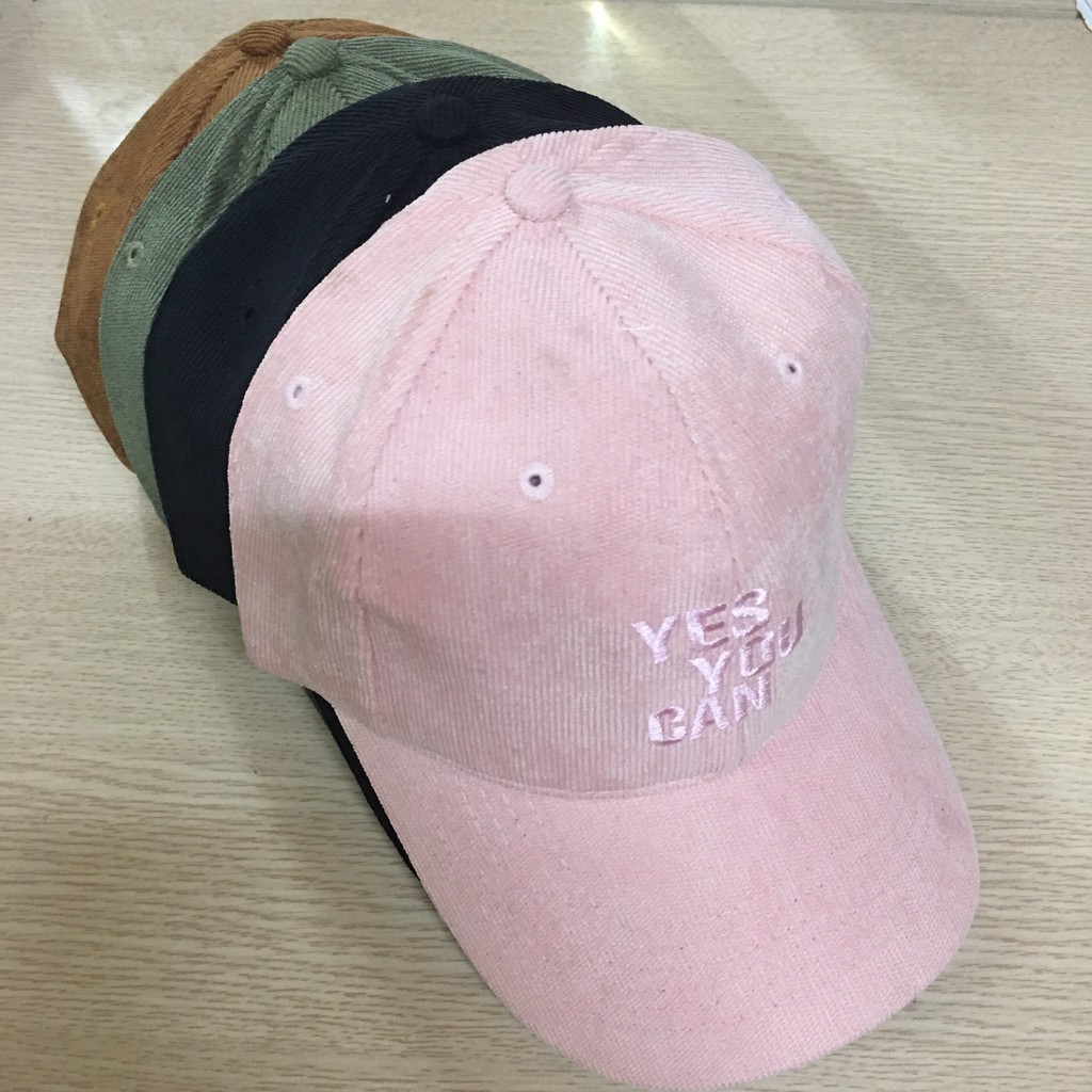 Mũ lưỡi trai Nón kết thêu chữ Yes You Can vải nhung phong cách thời trang Ulzzang form unisex nam nữ