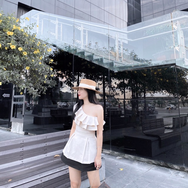 ( Ảnh thật ) A0803 Áo peplum bèo lệch