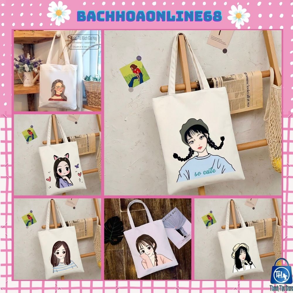 Túi xách nữ đeo chéo vải canvas hình chữ nhật in hoạ tiết ngộ nghĩnh Bachhoaonline68 554