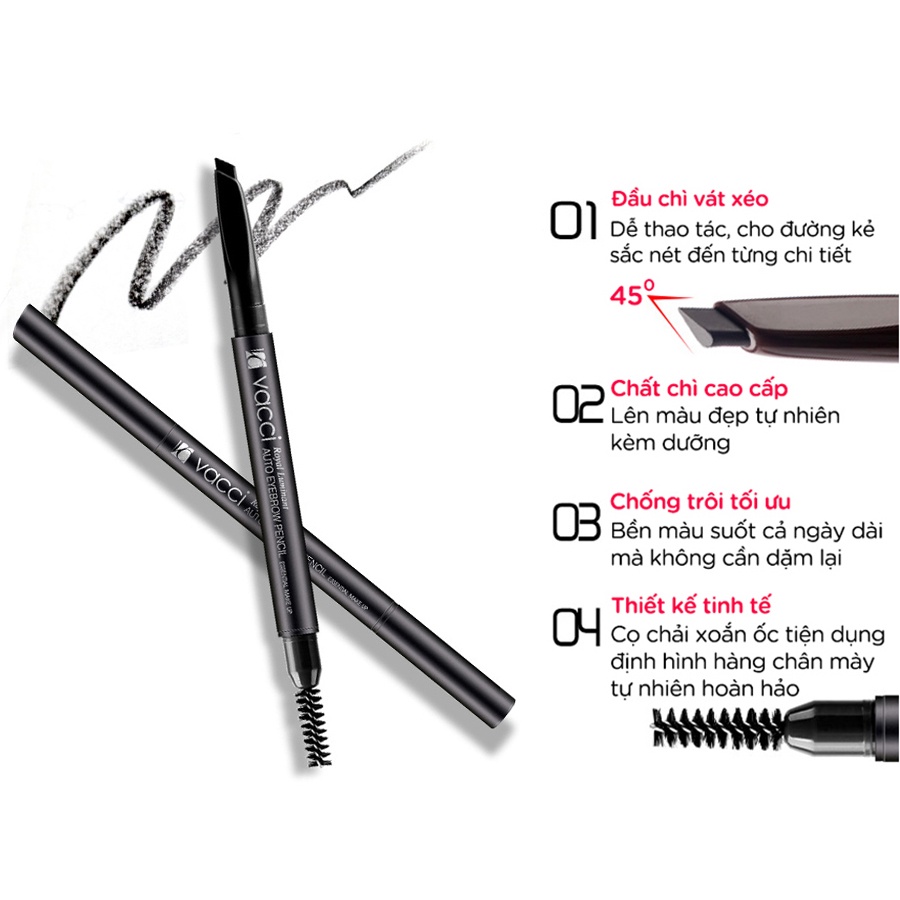 Chì kẻ mày định hình không trôi Vacci Auto Eyebrow Pencil - Thiết kế thông minh, dễ vẽ