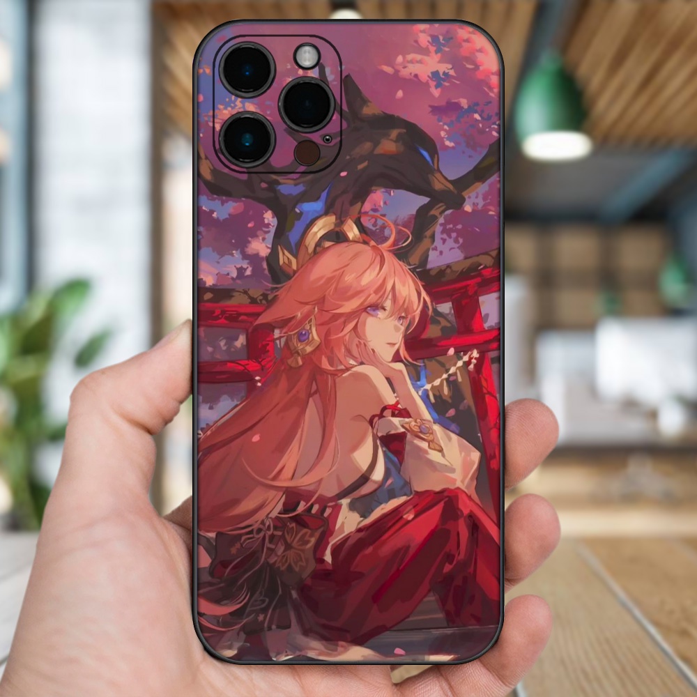 Ốp lưng iPhone 12 Pro Max dẻo đen cạnh vuông in hình Yae Miko Genshin Impact