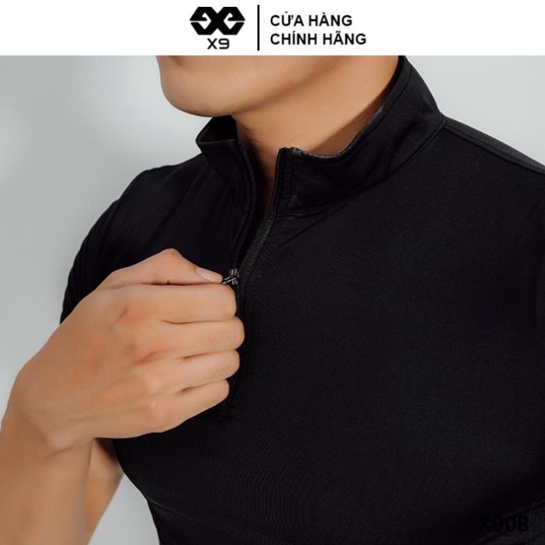 Áo Thun Nam Ngắn Tay Có Cổ Trụ - Thương Hiệu X9 - Giữ Nhiệt Tập Gym Chạy Bộ Yoga Golf Tennis - X008 🥇 🐼