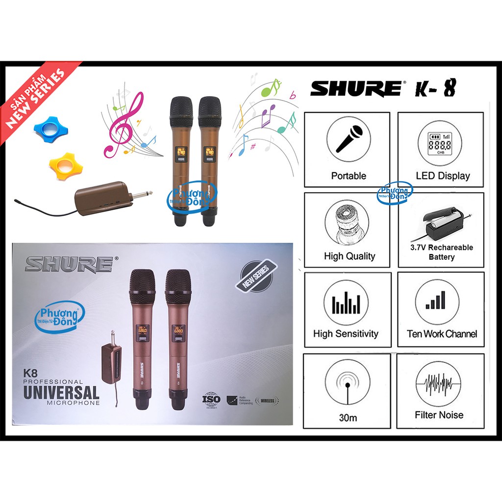 Micro Universal Shure K8 Không Dây công nghệ karaoke tốt nhất cho loa kéo