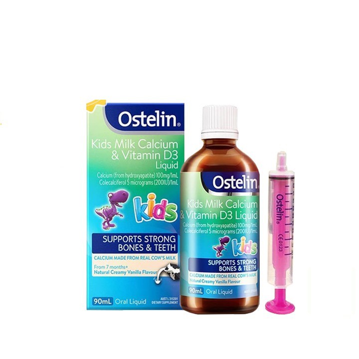 Canxi Nước Khủng Long Ostelin Kids Milk Calcium & D3 Liquid Úc (90ml)  Cho Trẻ Từ 7 Tháng Tuổi