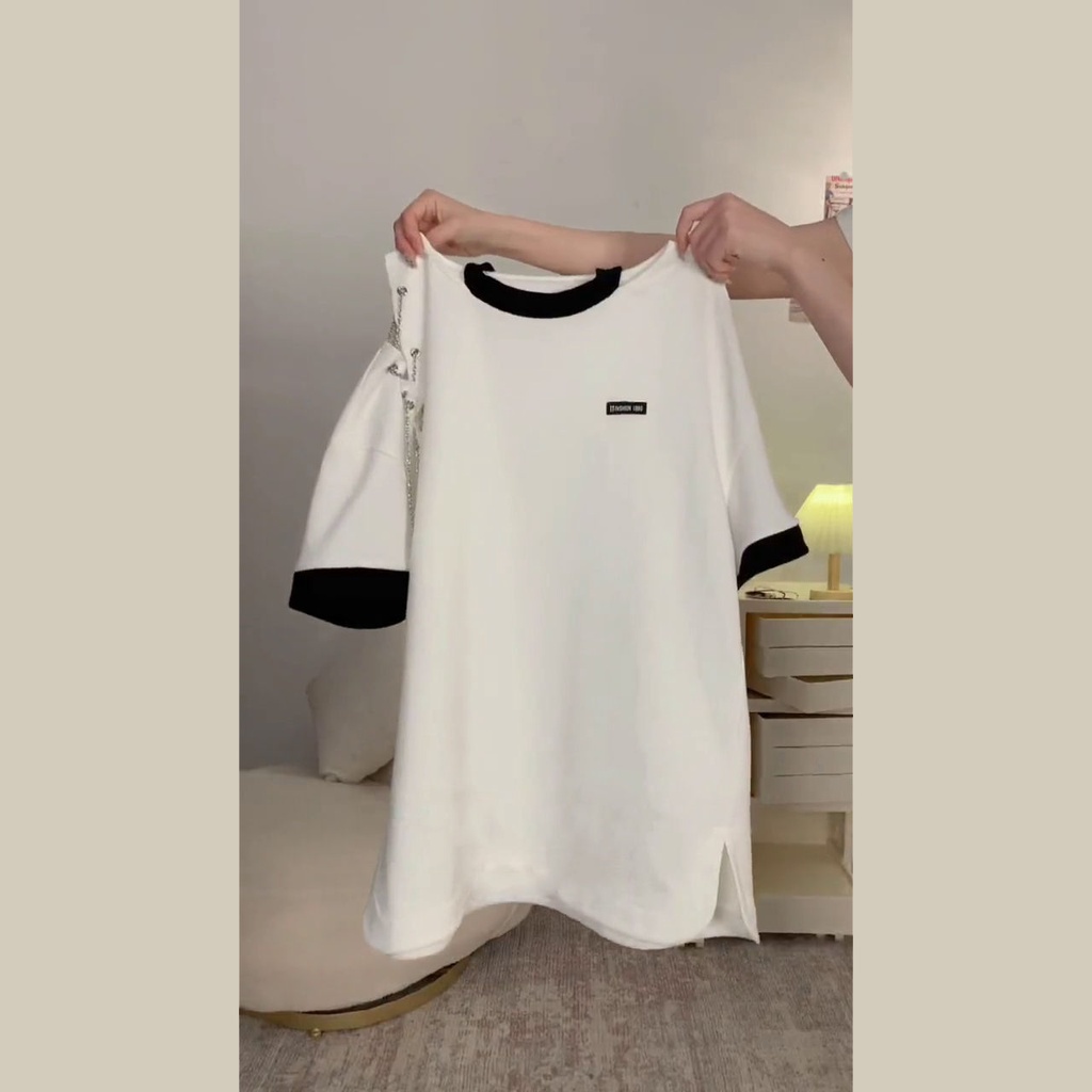 Áo Thun Ngắn Tay Trễ Vai Phối Khóa Kéo Phong Cách hiphop Cho Nữ