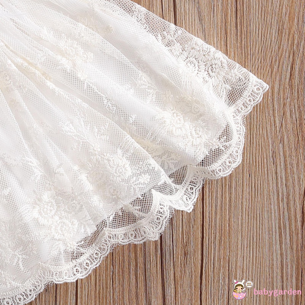 Áo liền quần không tay phối ren tua rua kiểu công chúa cho bé gái 0-24 tháng